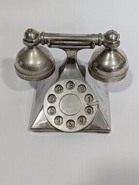 Vintage Style Silver Rotary Desk Phone Salt And Pepper Shakers - Silver Plate